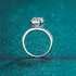 Beach Rose Co. sterling silver ring with 1 carat moissanite, square halo, zircon accents, and decorative openwork.
