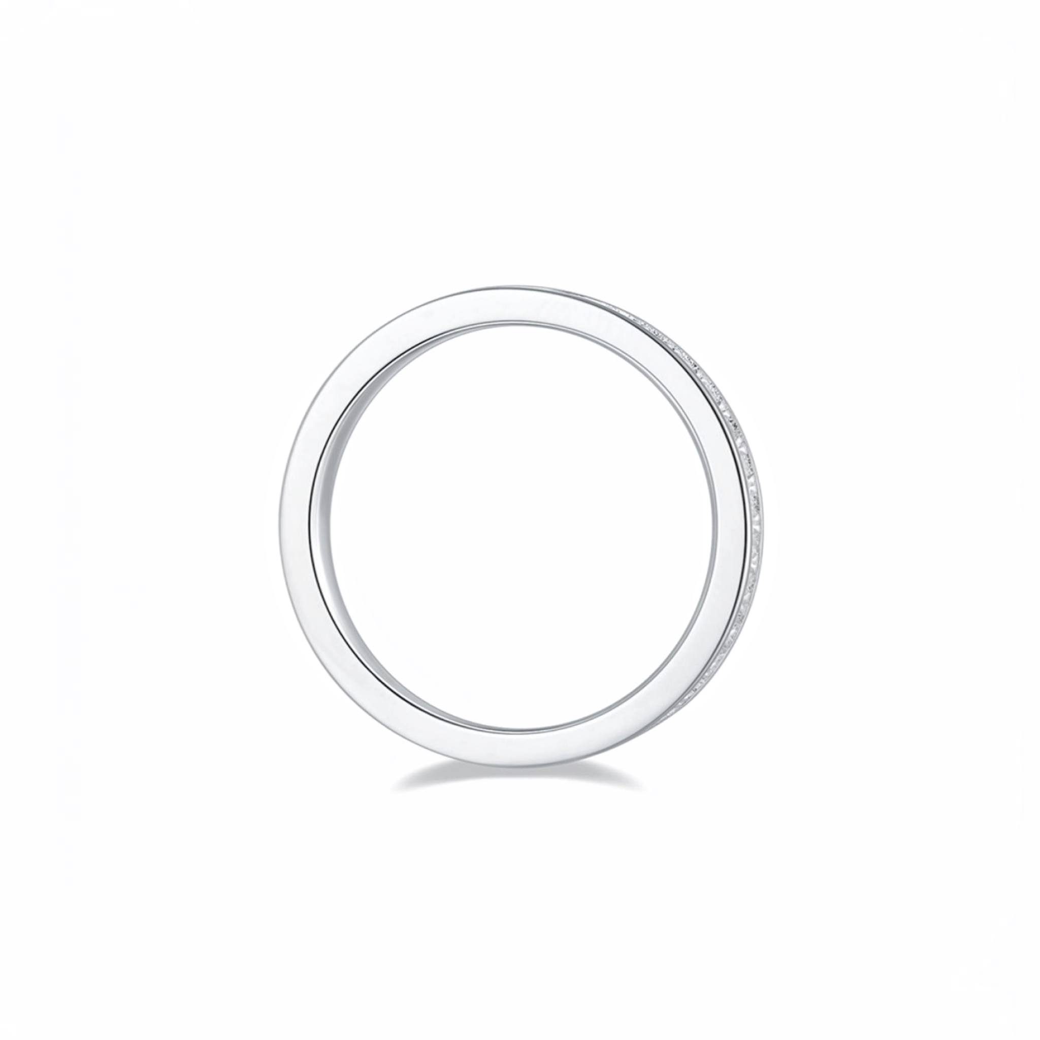 Beach Rose Co. 0.57 carat moissanite band ring in platinum-plated sterling silver with a sleek polished finish