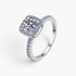 Beach Rose Co. 1 carat round moissanite square halo ring in rhodium-plated 925 sterling silver with zircon accents.