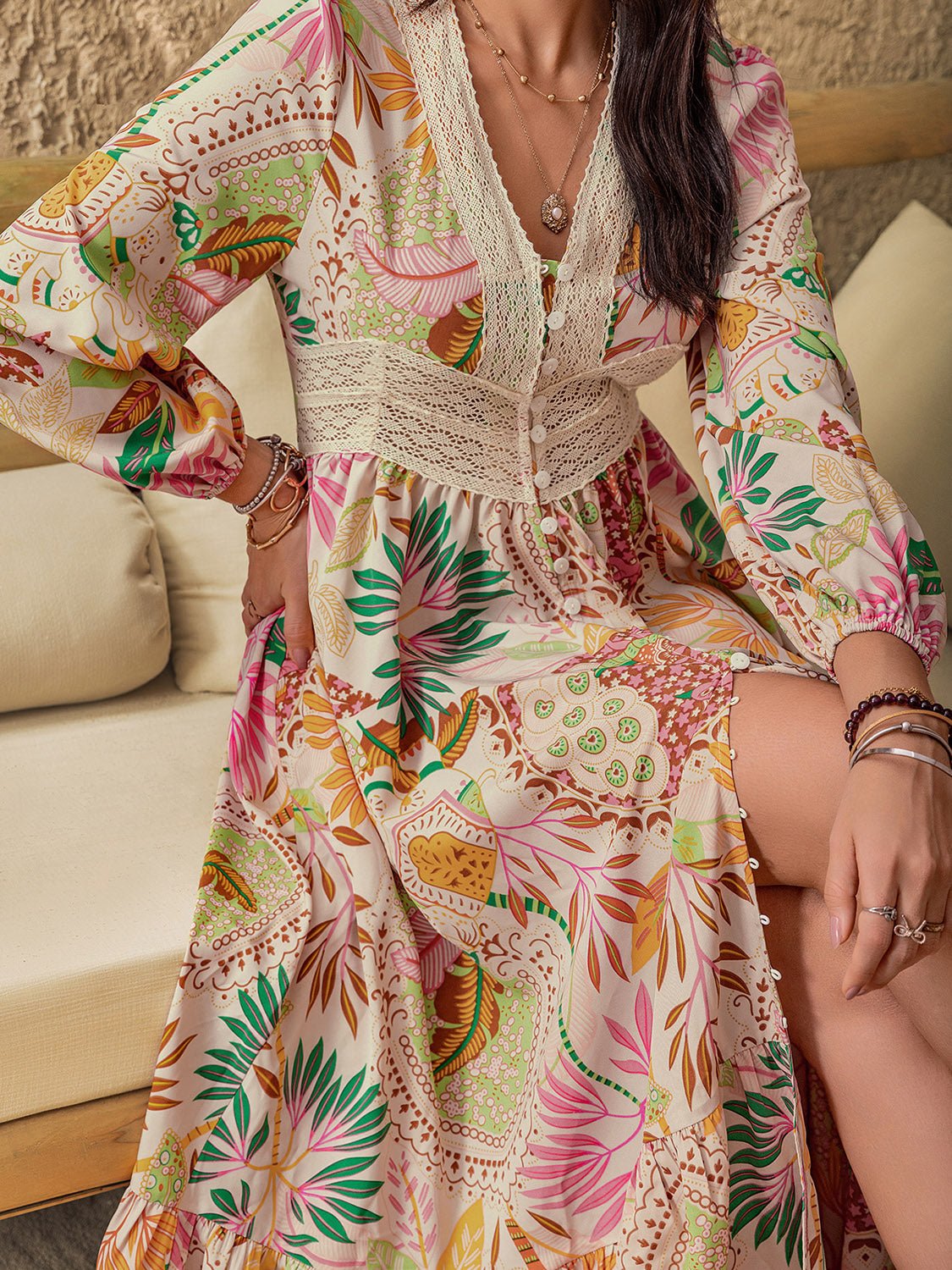 Beach Rose Co. - Multicolor Botanical Print Maxi Dress