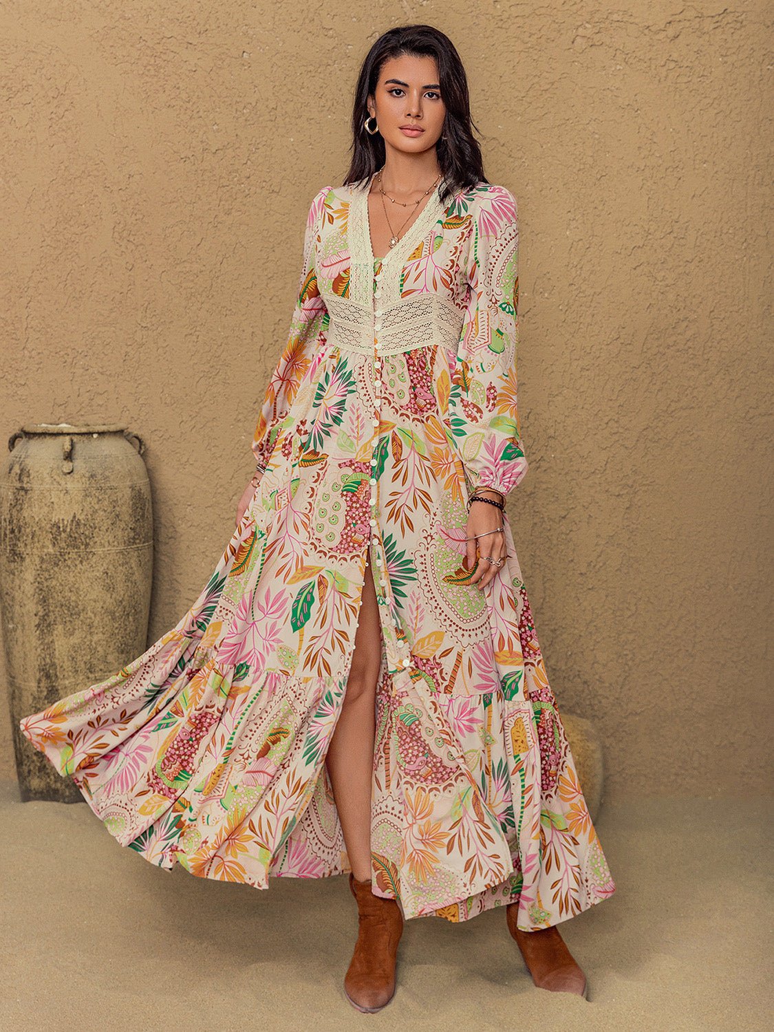 Beach Rose Co. - Multicolor Botanical Print Maxi Dress