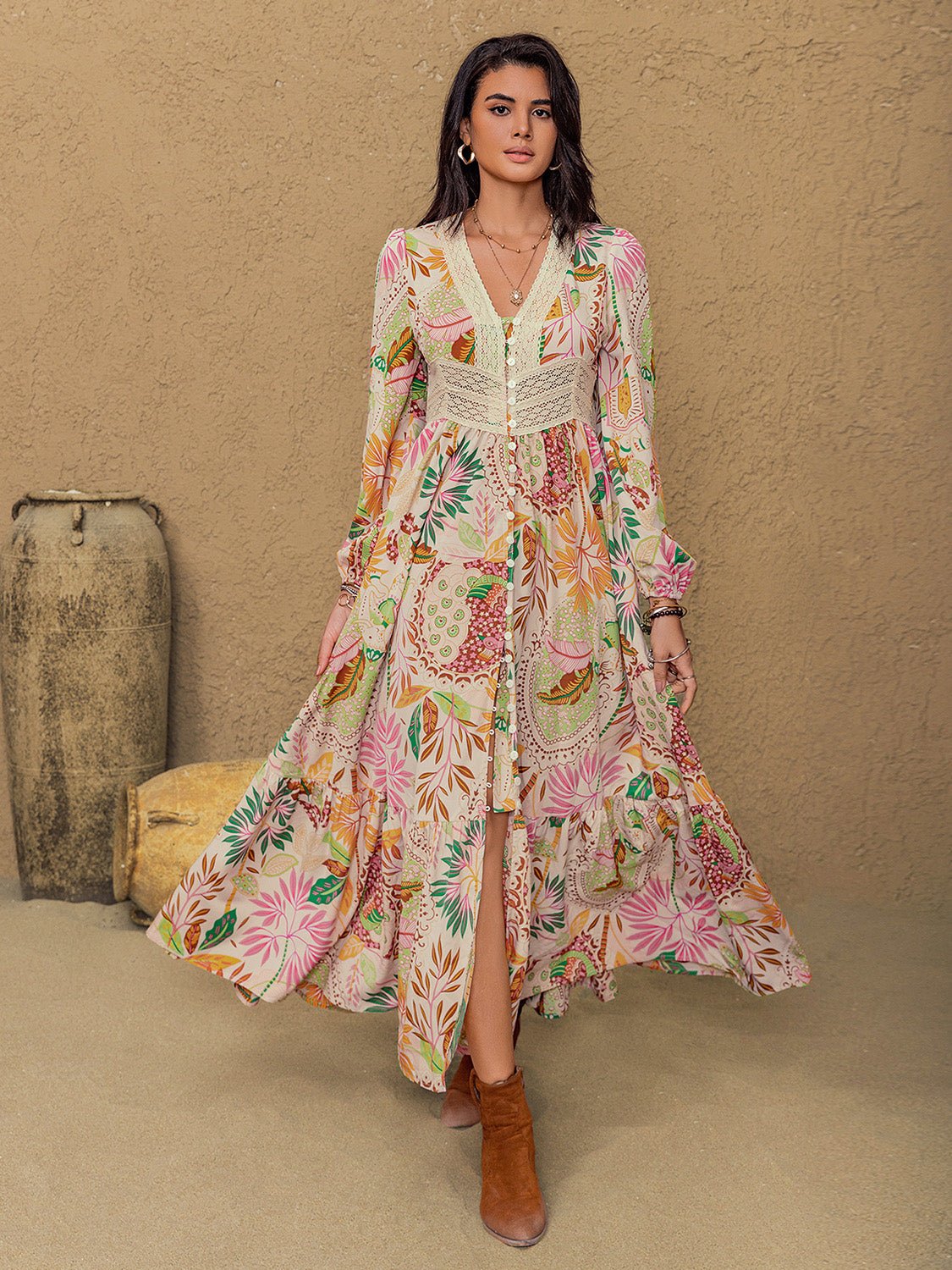 Beach Rose Co. - Multicolor Botanical Print Maxi Dress