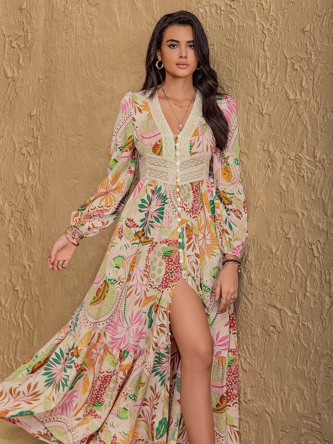 Beach Rose Co. - Multicolor Botanical Print Maxi Dress