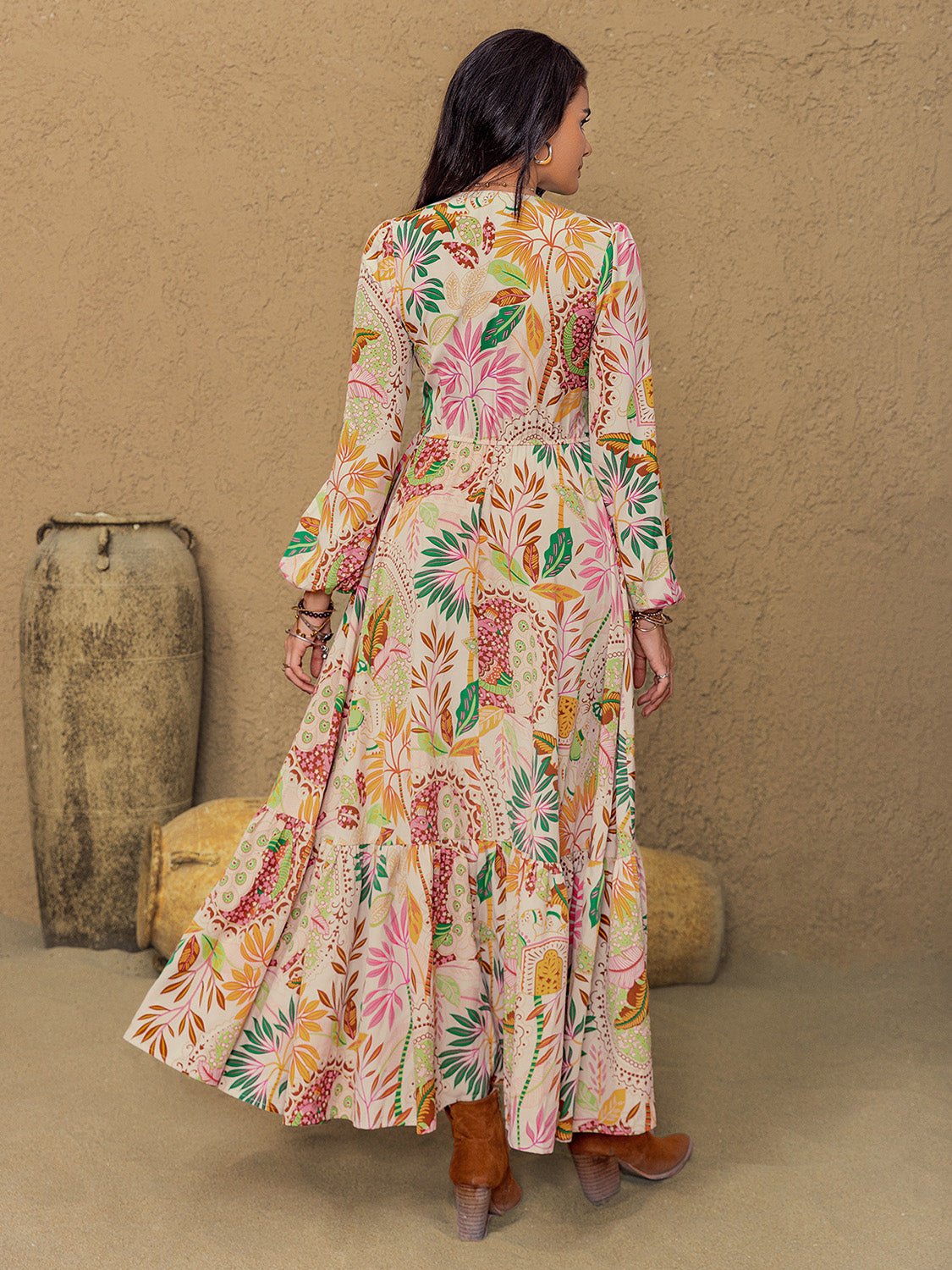 Beach Rose Co. - Multicolor Botanical Print Maxi Dress