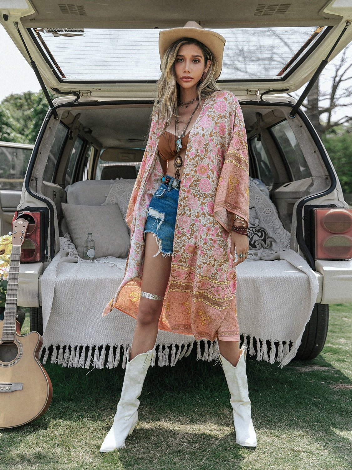 Beach Rose Co. - Multicolor Floral Open Front Long Sleeve Kimono