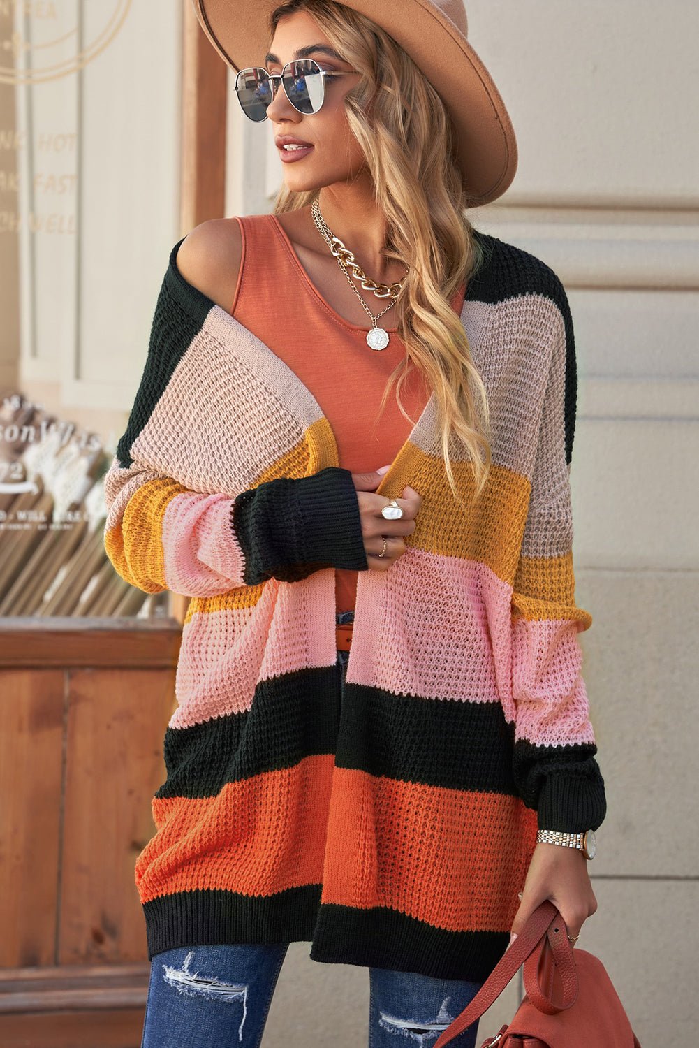 Beach Rose Co. - Multicolor Striped Waffle Knit Cardigan