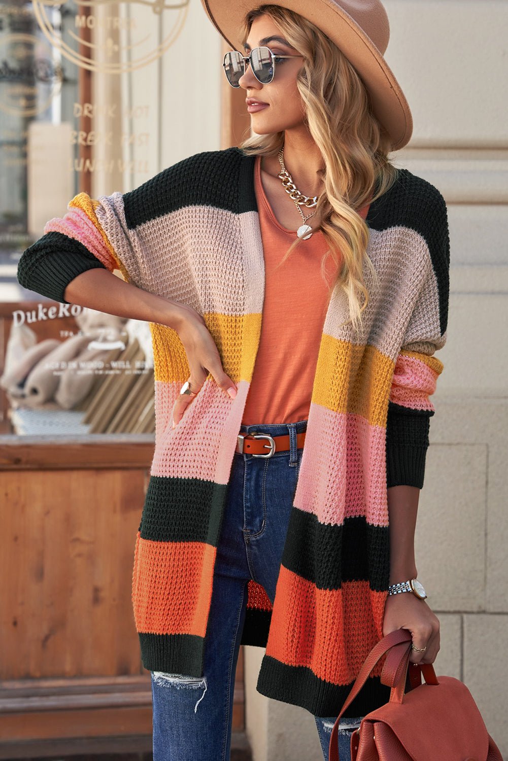 Beach Rose Co. - Multicolor Striped Waffle Knit Cardigan