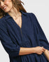 Beach Rose Co. navy corduroy tiered mini dress with collared split neckline and puff sleeves
