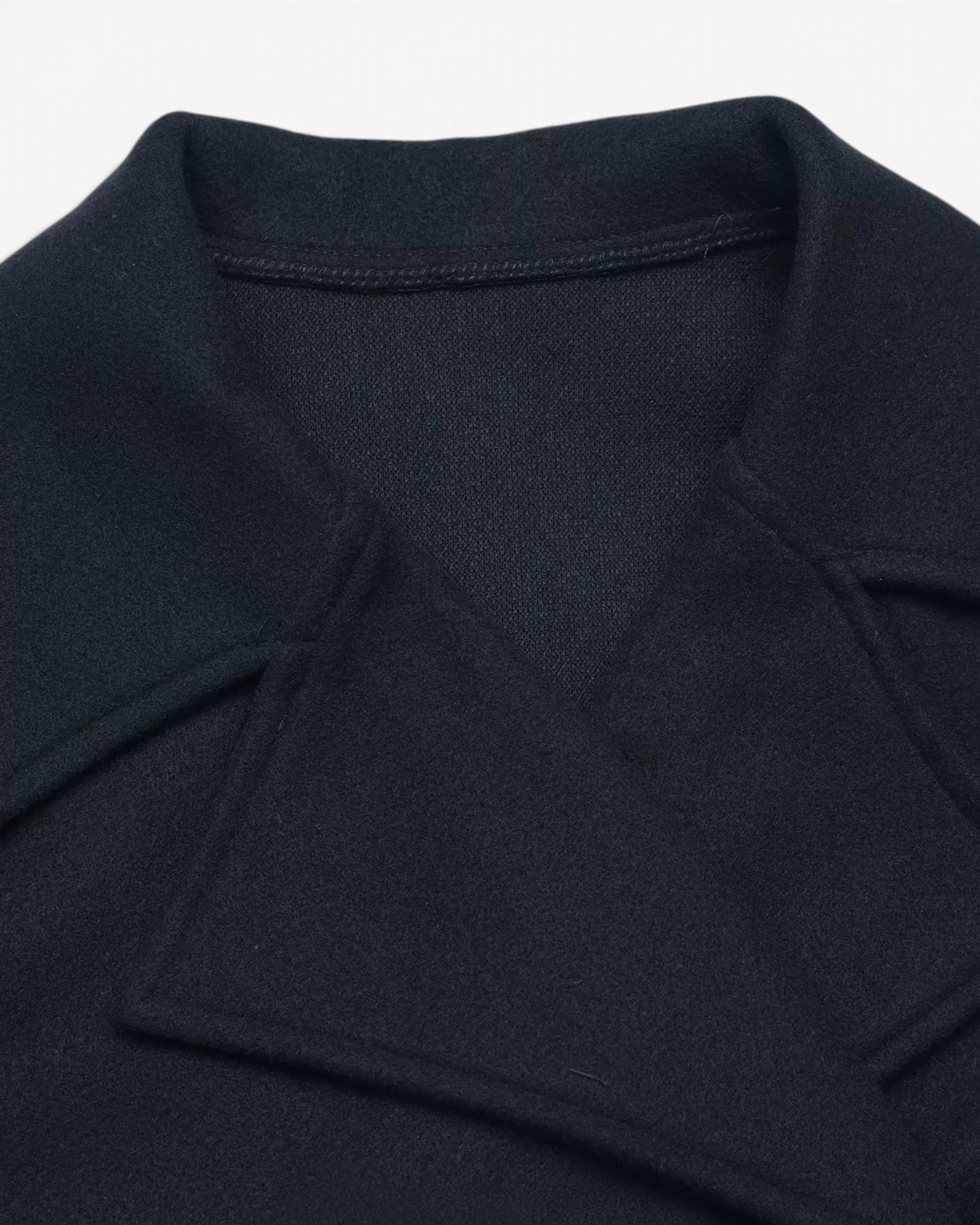 Beach Rose Co. navy double-breasted jacket featuring wide notched lapels and a tailored polyester construction.