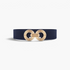 Beach Rose Co. navy blue wide elastic waist belt with a gold-tone double-circle alloy buckle and ridged detailing.