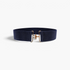 Beach Rose Co. navy blue wide elastic waist belt with a gold-tone interlocking hook buckle
