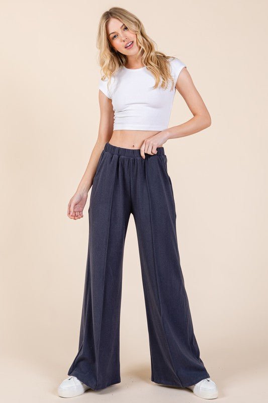 Beach Rose Co. - Navy Elastic Waist Wide Leg Pants