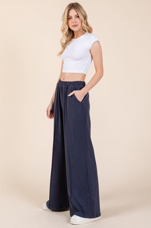 Beach Rose Co. - Navy Elastic Waist Wide Leg Pants