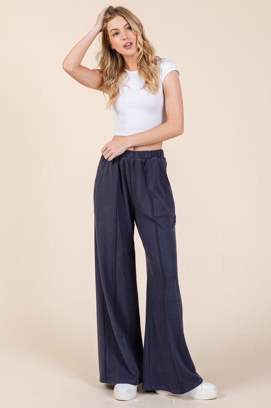 Beach Rose Co. - Navy Elastic Waist Wide Leg Pants