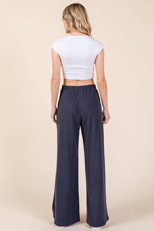 Beach Rose Co. - Navy Elastic Waist Wide Leg Pants