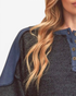 Beach Rose Co. dark navy textured knit Henley pullover with contrast shoulder panels and button-front detail.