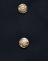 Beach Rose Co. navy jacket featuring detailed gold-tone embossed buttons on a smooth polyester fabric