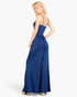 Beach Rose Co. navy blue wide-leg jumpsuit with spaghetti straps worn by a blonde model on a white background