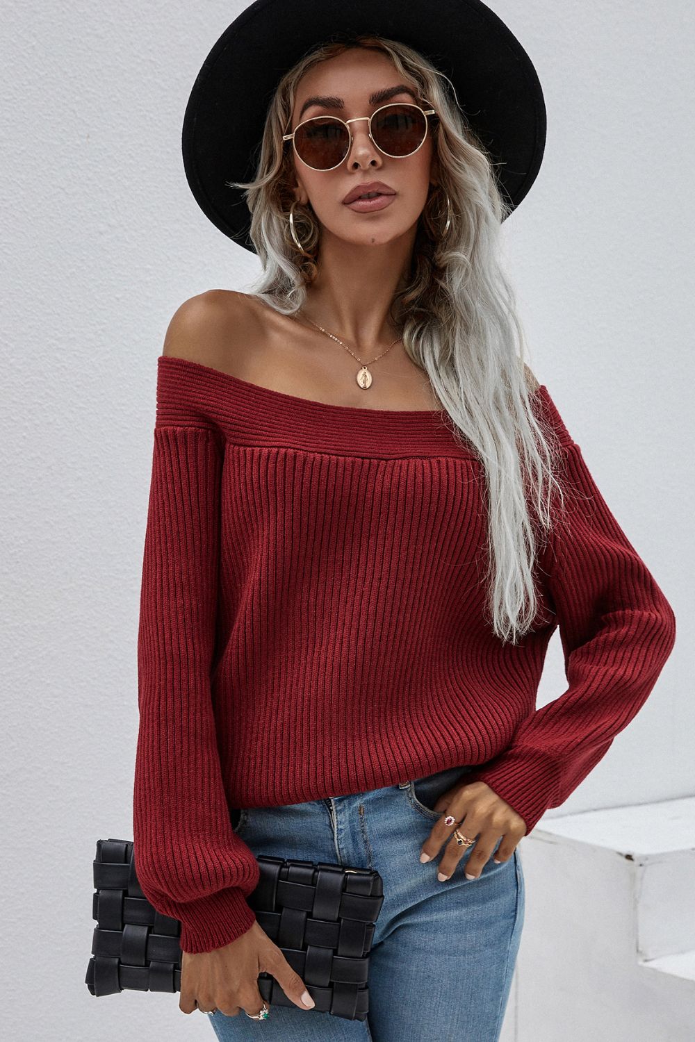 Beach Rose Co. - Off - Shoulder Rib - Knit Sweater