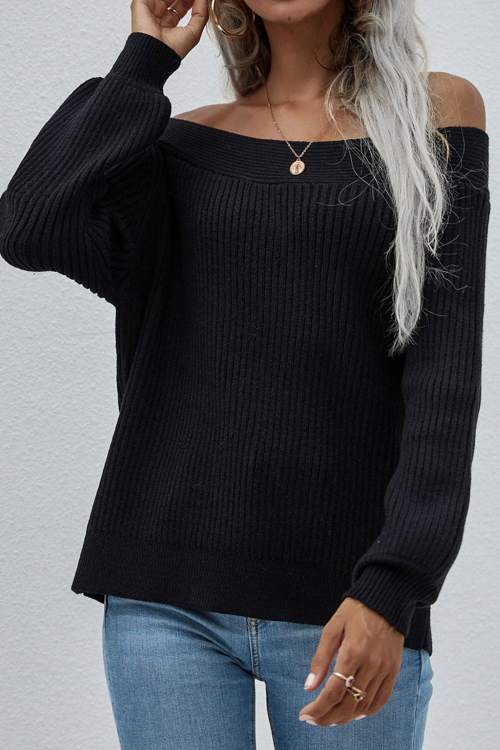 Beach Rose Co. - Off - Shoulder Rib - Knit Sweater