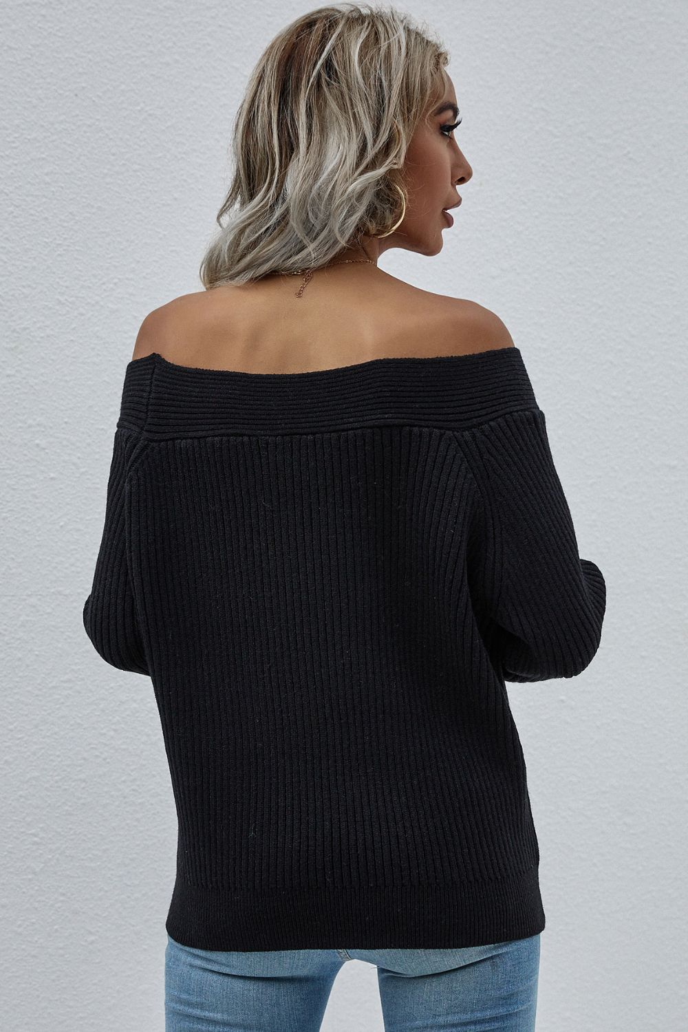 Beach Rose Co. - Off - Shoulder Rib - Knit Sweater