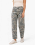 Beach Rose Co. olive camouflage cropped utility pants with stitched knee panels and elastic back waistband