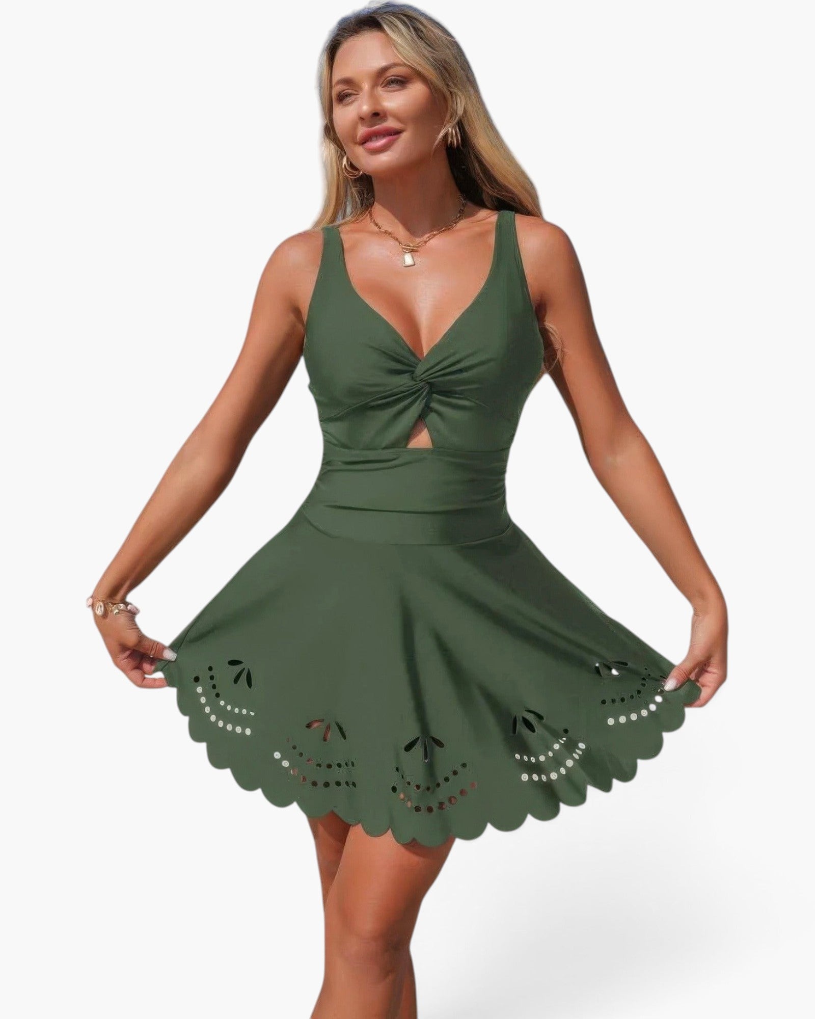 Twist-Front Cutout Swim Dress