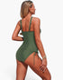 Beach Rose Co. olive green two-piece tankini set with adjustable drawstring sides and padded top, back view