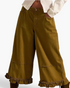 Beach Rose Co. olive green wide leg cropped denim jeans featuring a playful gathered ruffle hem and front pockets.