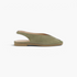 Beach Rose Co. olive green suede peep-toe slingback flats with a low profile and cushioned insole.