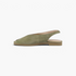 Beach Rose Co. olive green suede peep-toe slingback flats with a low profile and cushioned insole, side view.