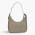 Beach Rose Co. olive woven faux leather shoulder bag with a structured crescent shape and adjustable handle detail.