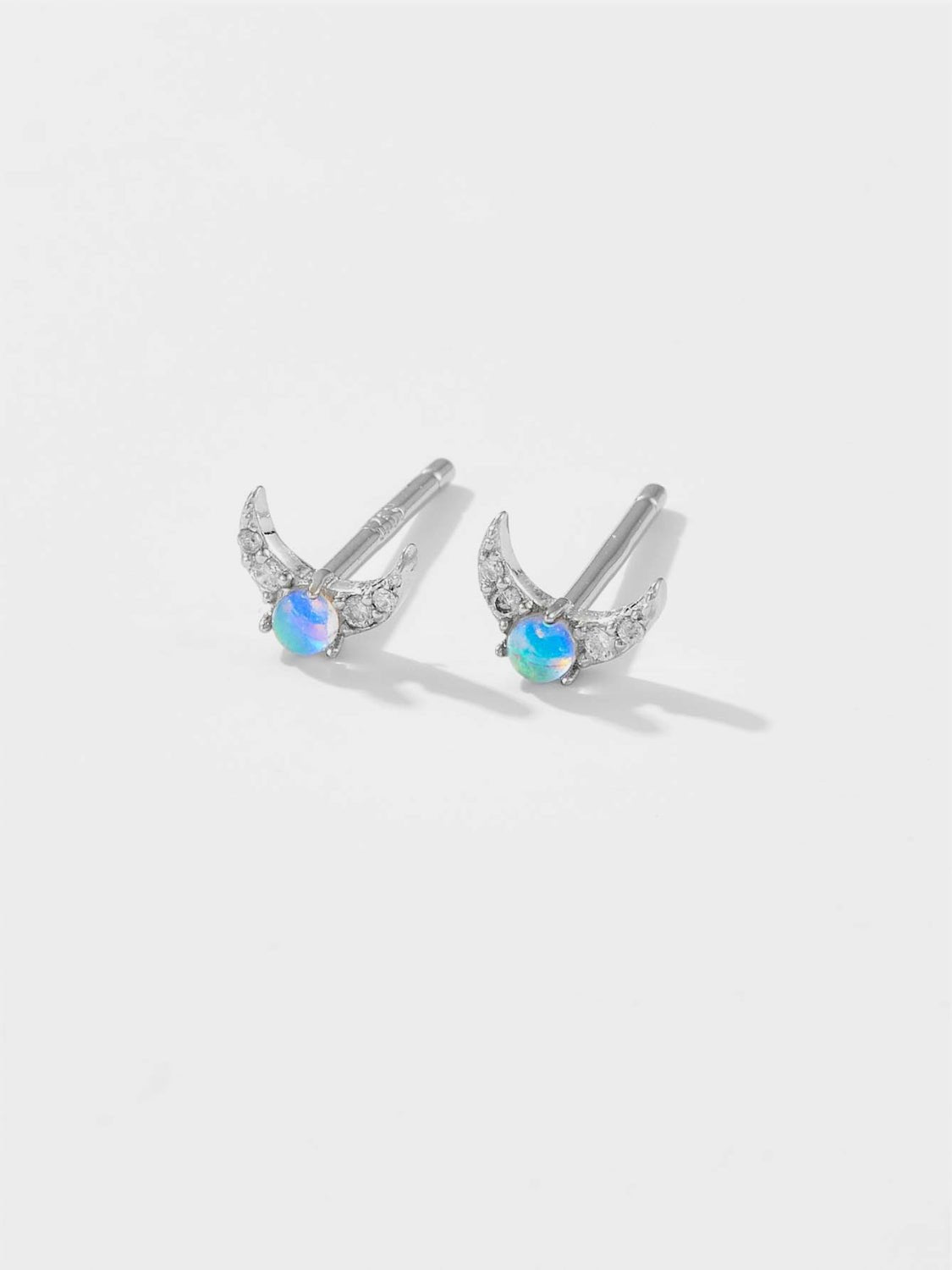 Beach Rose Co. - Opal Inlaid Zircon Moon Stud Earrings