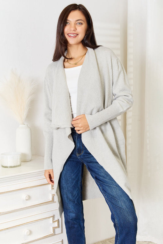 Beach Rose Co. - Open Front Duster Cardigan with Pockets in Light Gray