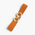 Beach Rose Co. wide orange elastic waist belt with a gold-toned double-circle alloy buckle and ridged detailing.