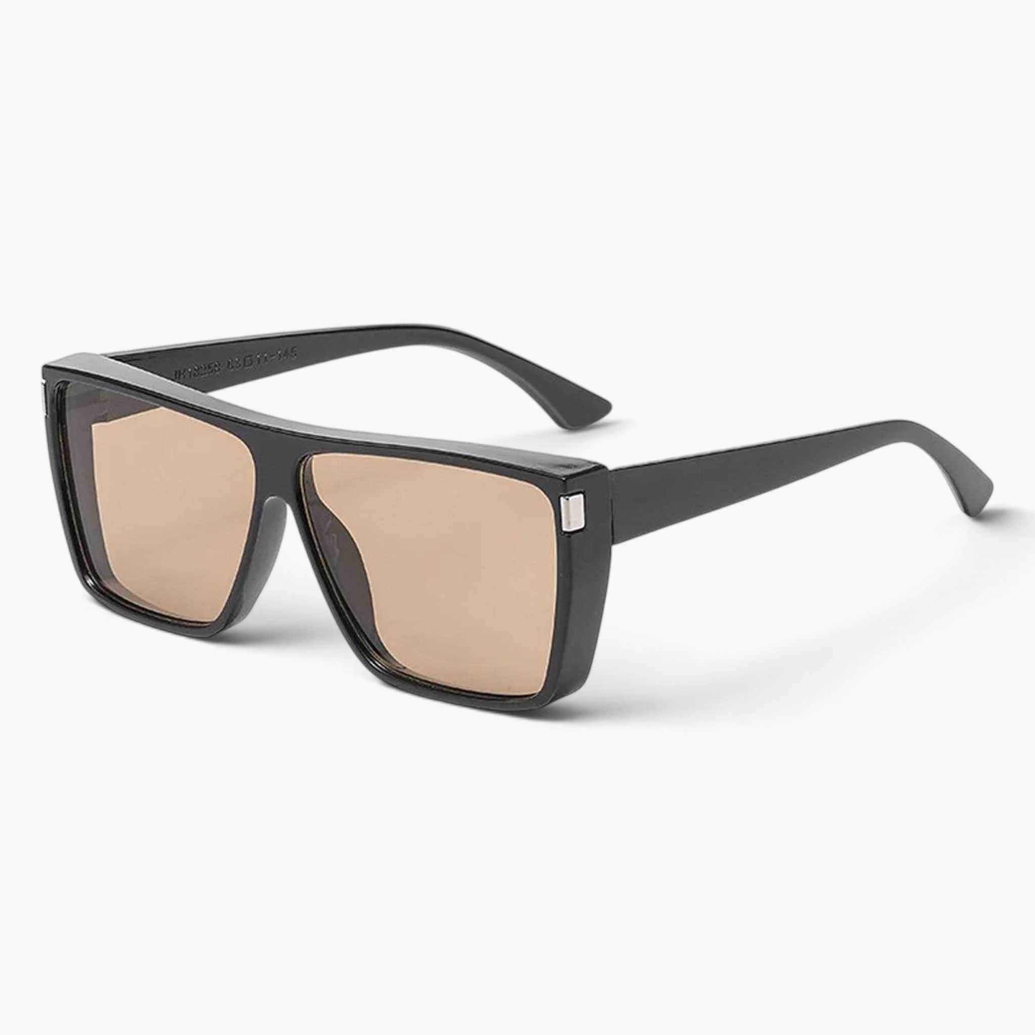 Beach Rose Co. oversized square sunglasses with a black flat-top frame, wide temples, and tinted brown lenses.