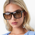 Beach Rose Co. oversized flat-top square sunglasses with black frames and gradient lenses on a blonde model.