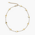 Beach Rose Co. gold filled necklace featuring alternating synthetic pearls and polished disc accents with lobster clasp
