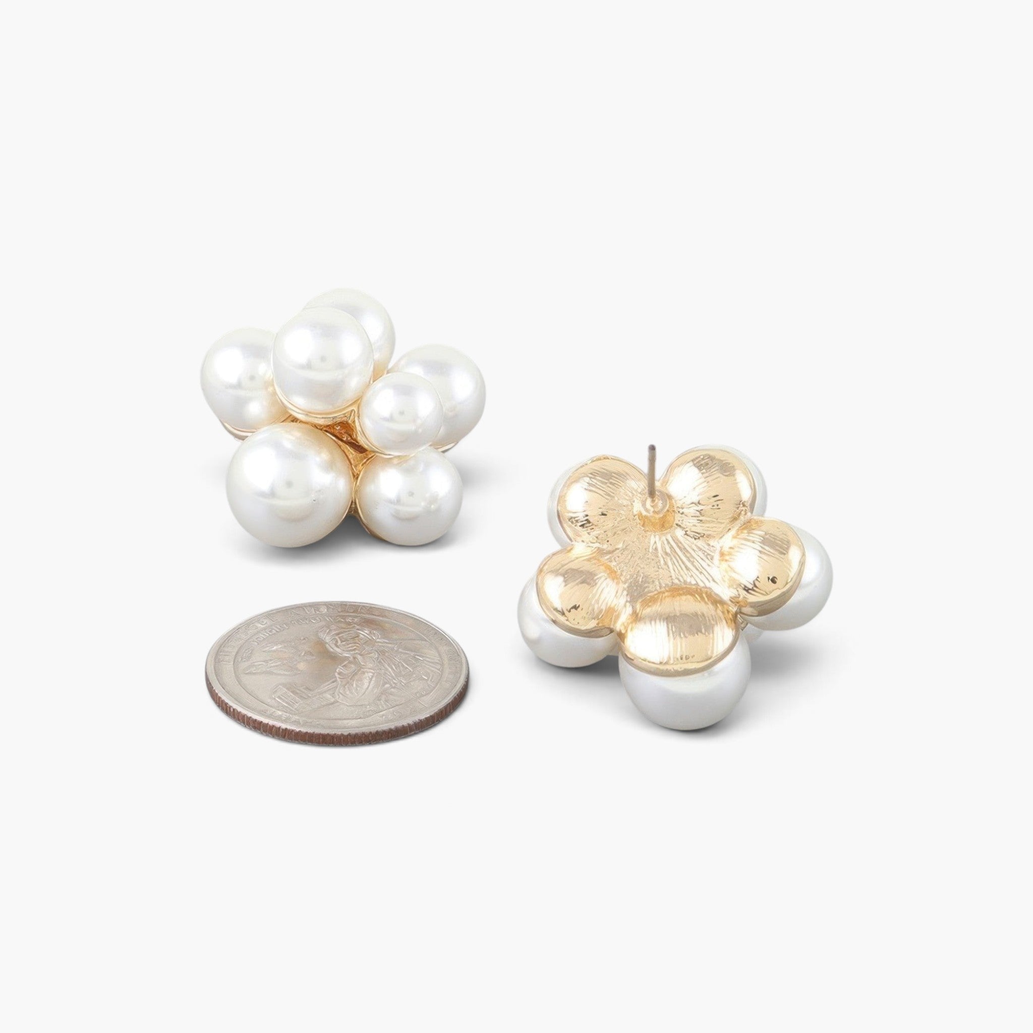 Beach Rose Co. Pearl Flower Bundle Stud Earrings featuring cream pearls and gold metal in a floral cluster design.