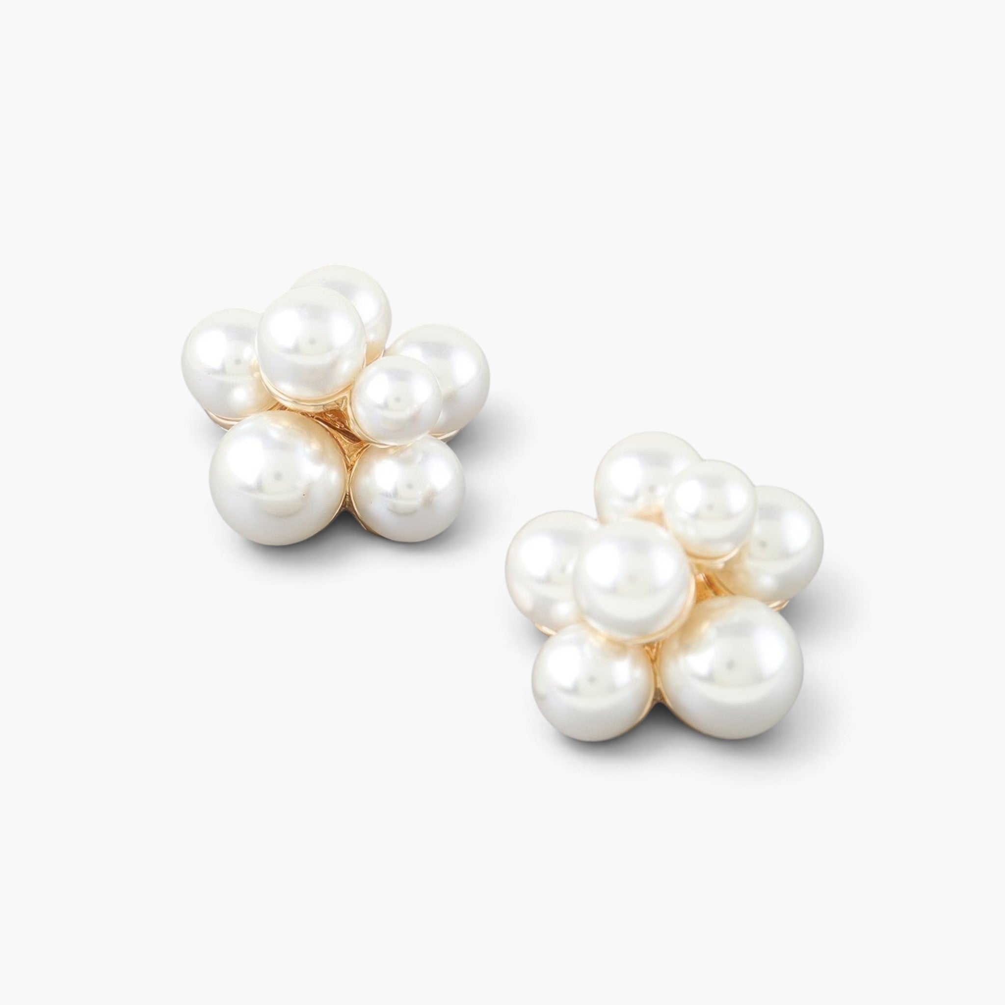 Beach Rose Co. Pearl Flower Bundle Stud Earrings featuring cream pearls arranged in a floral cluster on gold metal