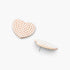 Beach Rose Co. heart-shaped stud earrings featuring cream pearls set in gold-plated metal on a white background.