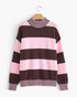 Beach Rose Co. Emmie relaxed pullover sweater featuring a pink and brown striped knit with a high ribbed neck.