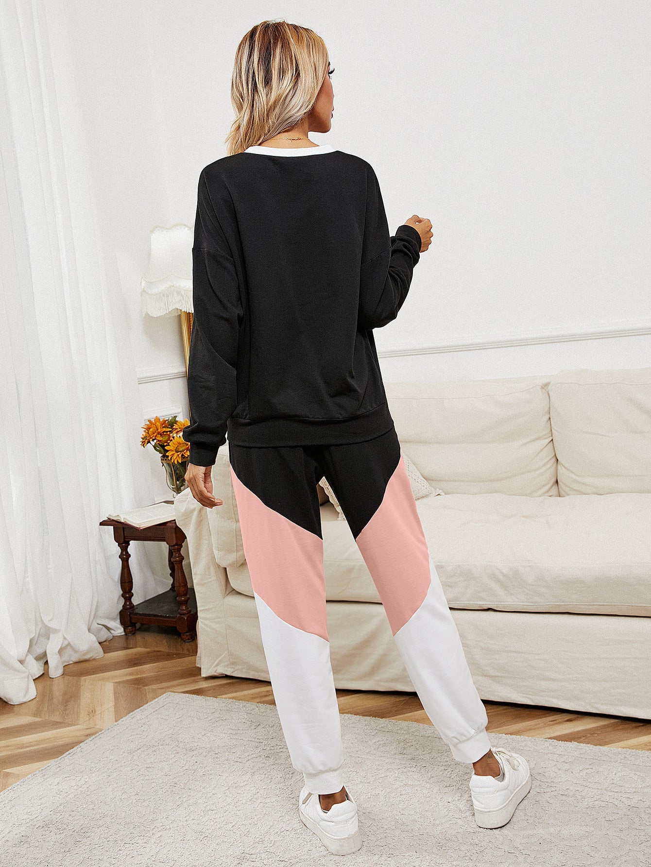 Beach Rose Co. - Pink Chevron Color Block Sweatshirt and Joggers Set