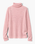 Beach Rose Co. light pink fine knit long sleeve turtleneck sweater with ribbed cuffs and a soft fold-over neckline.