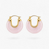 Beach Rose Co. marbled pink resin hoop earrings with 18K gold filled polished metal frames and hinged closures.
