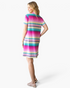 Beach Rose Co. pink multi-stripe shift dress with short sleeves and side pockets, viewed from the back.
