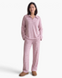 Beach Rose Co. pink striped two-piece set with a collared V-neck pullover and wide-leg pants in polyester.