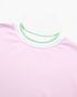 Beach Rose Co. pink sweatshirt featuring a crew neckline with green and white striped ribbed trim.