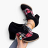 Beach Rose Co. black and red plaid lace-up booties with chunky block heels and contrast welt detailing.