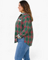 Beach Rose Co. plus size green and red plaid shirt with gingham trim, worn by a model in profile view.